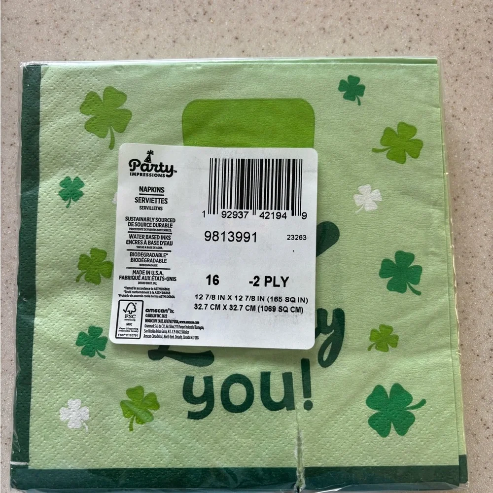 St. Patrick's Day Party Napkins (4) and (3) Cocktail Napkins
